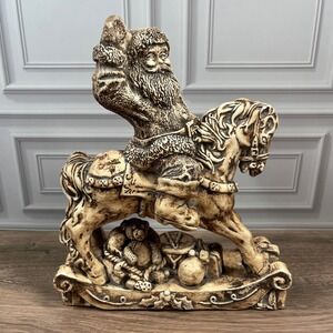 California Creations Santa  Rocking Horse Figurine Rustic Hand Painted Christmas